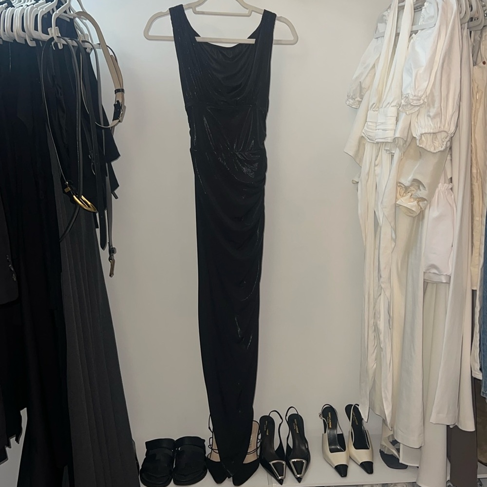 Norma Kamali Tara Dress in black lamé, size XS, worn once